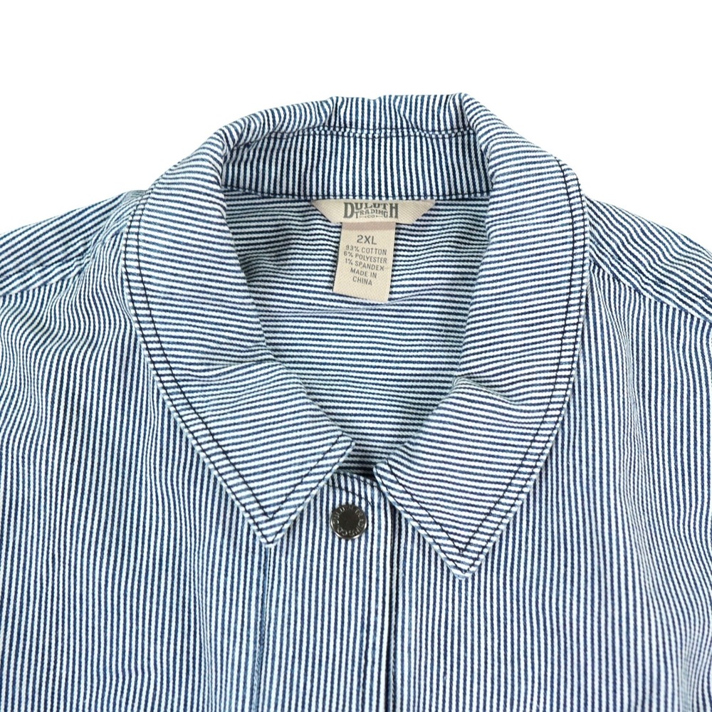 Duluth Trading Co Chore Coat Womens 2XL Blue White Hickory Stripe Utility Jacket